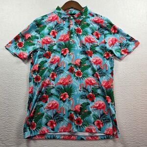 Yatta Golf Mens Small Flamingo Hibiscus Tropical Print Performance Polo Shirt